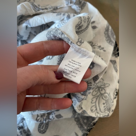 Italian Linen Blend Paisley Print Black and White Dress Size Medium - Picture 7 of 8